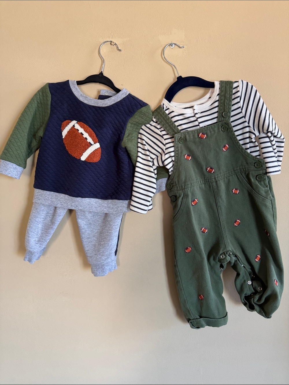 Little Me Boys Navy & Olive Football Two-Piece Outfit